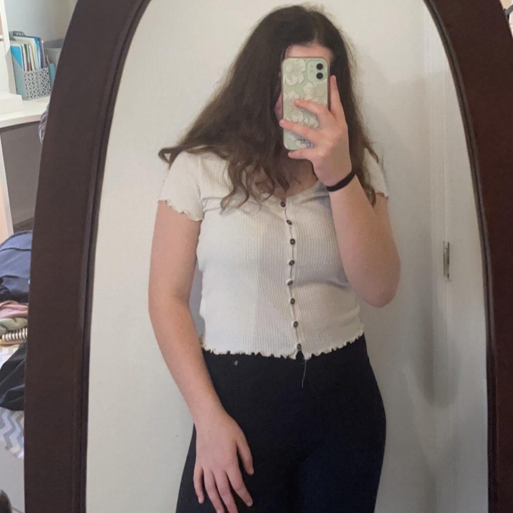 white button up tee